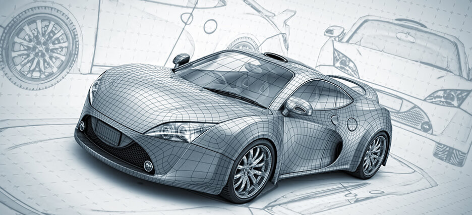 Reißbrett-Skizze eines Sportwagens signalisiert die Arbeit eines Industrie-Designers